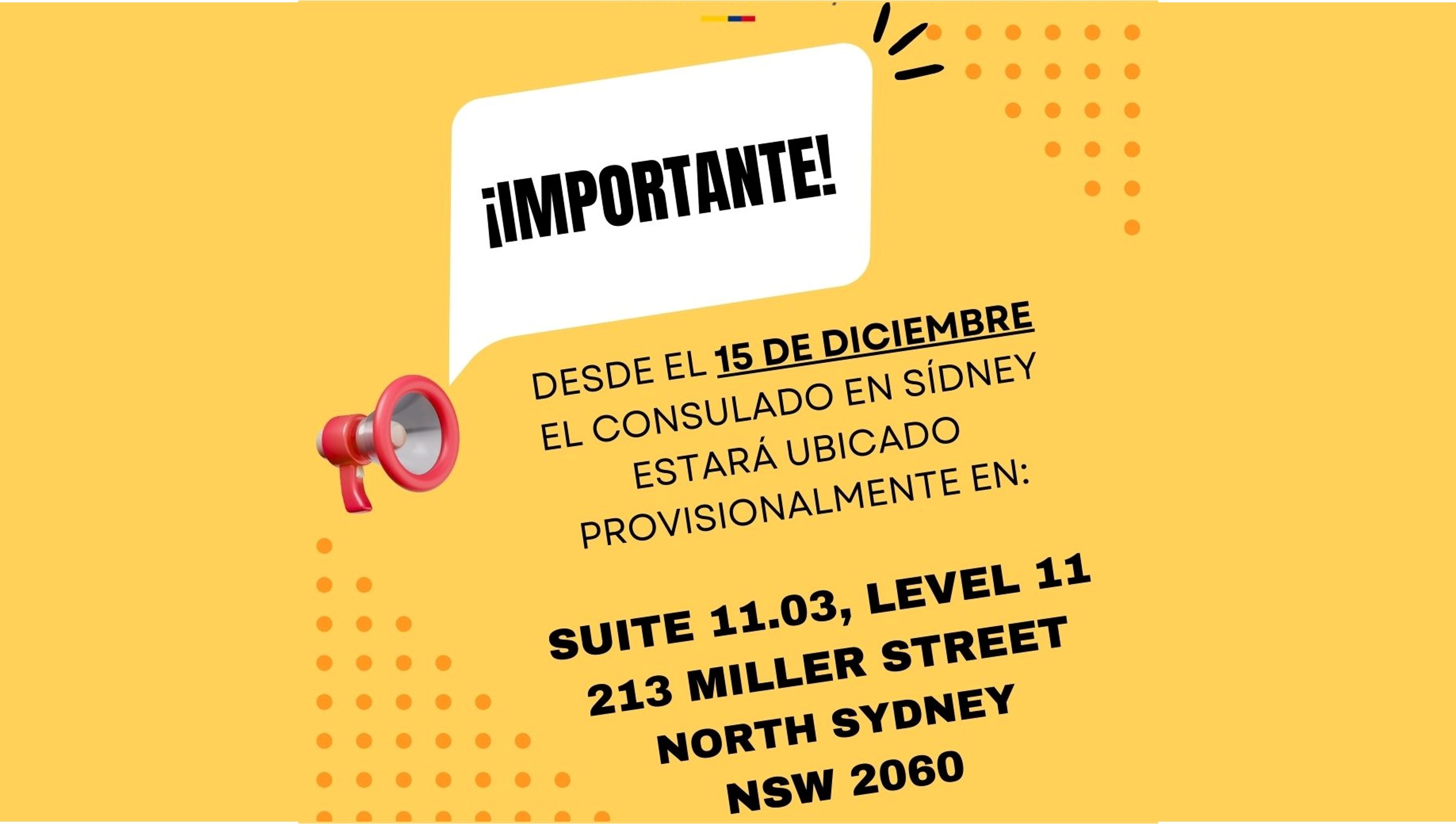 Desde el 15 de diciembre de 2025 el consulado General de Colombia en Sídney estará operando provisionalmente en otra sede