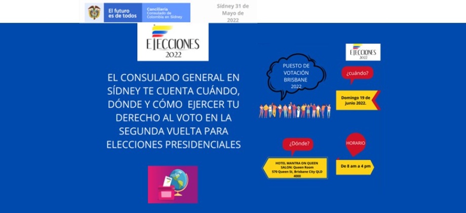 Consulado de Colombia en Sídney publica los puestos de votación y fechas para la segunda vuelta de elecciones presidenciales