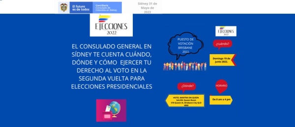 Consulado de Colombia en Sídney publica los puestos de votación y fechas para la segunda vuelta de elecciones presidenciales